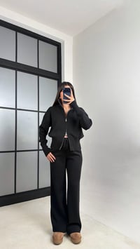 Siyah Çift Fermuarlı Hırka Beli Lastikli Pantolon Triko Takım GAUS-01090GAUSTAKIMGAUS-01090