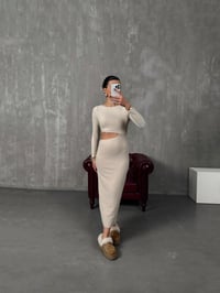Loneva Taş Belden Dekolteli Fitilli Yumuşak Triko ElbiseGausELBİSEGU00904395