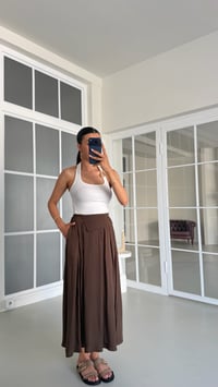 Kahve Kemer Detaylı Yumuşak Dokulu Etek GAUS-01723GAUSETEKGAUS-01723