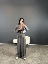 Ketrina Gri Tasarım Blazer Ceket İkili TakımGausTAKIMGU004368