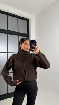 Acı Kahve Dik Yaka Düğmeli Triko Hırka GAUS-00731GAUSHIRKAGAUS-00731