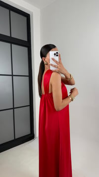 Kırmızı Bağlama Detaylı Saten Elbise Gaus00503GausELBİSEGU1002359