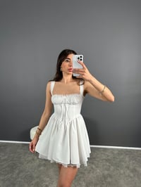 Beyaz Dantelli Prenses Mini Elbise GausELBİSEGU007944