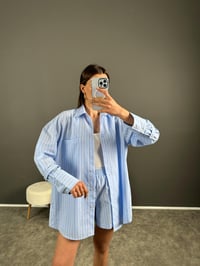 Mavi Çizgili Zr Model Şortlu Gömlek Takım GausTAKIMGU007894