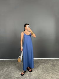 Negundo Mavi Askılı Rahat Kesim Tensel ElbiseGausELBİSEGU008426