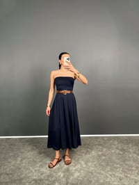 Rovena Lacivert Straplez Kemerli Elbise GausELBİSEGU008535