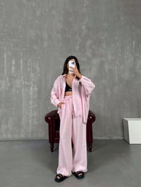 Pembe Cepli Gömlek Beli Lastikli Pantolon Tensel Takım Gaus00134GausTAKIMGU1001303