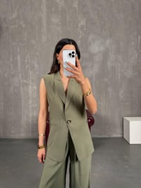 Haki Astarlı Vatkalı Yelekli Beli Lastikli Pantolon İkili Tensel Takım Gaus00233GausTAKIMGU1001537