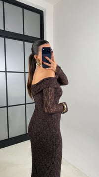 Acı Kahve Madonna Yaka Dantelli Astarlı Elbise GAUS-00664GAUSDressesGAUS-00664
