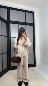 Taş Kuşaklı Ceket Beli Lastikli Pantolon Tencel Takım GAUS-01128GAUSTAKIMGAUS-01128