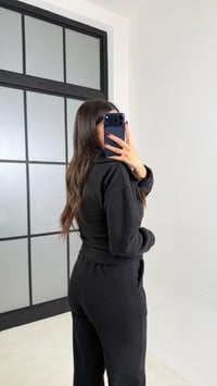 Siyah Fermuarlı Kazak Beli Lastikli Pantolon İkili Selanik Kumaş Takım GAUS-00781GAUSTAKIMGAUS-00781
