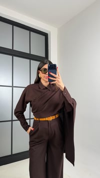 Acı Kahve Manşet Kol Yakası Şallı Gömlek Pantolon Muadil Takım GAUS-01053GAUSTAKIMGAUS-01053