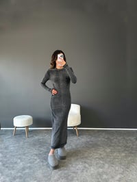 Antrasit Eskitme Fitilli Triko Maxi Elbise GausELBİSEGU002484