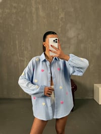 Softi Mavi Kalp Punç İşlemeli Pinterest Tasarım Müslin GömlekGausGÖMLEKGU100604