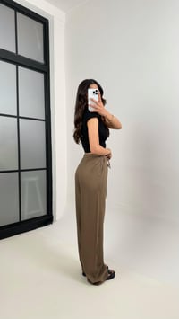 Kahve Beli Lastikli Muadil Keten Pantolon Gaus00346GausPANTOLONGU1001807