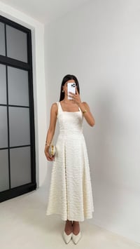 Krem Kalın Askılı Saçaklı Kumaş Elbise Gaus00671GausELBİSEGU1002549