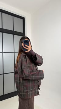 Kahve Kadife Yakalı Ekose Desenli Astarlı Ceket GAUS-00736GAUSCEKETGAUS-00736