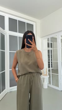 Haki Bluz Beli Lastikli Pantolon Yıkamalı Tencel Takım GAUS-01795GAUSSuitsGAUS-01795