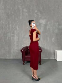 Bordo Göğüs Gold Toka Detaylı Tasarım Elbise Gaus00122GausELBİSEGU1001278