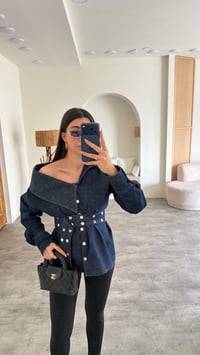 Lacivert Zımba Detaylı Kemerli Tasarım Denim Gömlek GAUS-01071 GAUS-01134GAUSShirtGAUS-01134