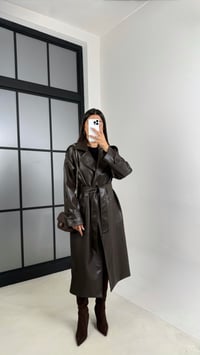 Acı Kahve Yırtmaç Detaylı Astarlı Premium Deri Trençkot GAUS-00575GAUSTRENÇKOTGAUS-00575