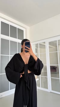 Siyah Bağlama Detaylı Bluz Beli Lastikli Pantolon Likralı Takım GAUS-01732GAUSTAKIMGAUS-01732