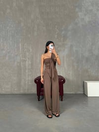 Kahve Asimetrik Kesim Bluz Pantolon Sandy Kumaş Takım Gaus00234GausTAKIMGU1001541