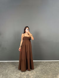 Rave Kahverengi Müslin Astarlı Uzun Askılı ElbiseGausELBİSEGU008756