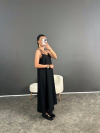 Rea Siyah İp Askılı Salaş Uzun Elbise GausELBİSEGU004715