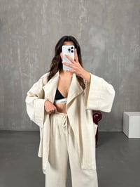 Sansa Taş Kuşaklı Keten Kimono TakımGausTAKIMGU100744