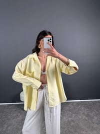 Sonho Sarı İnce Çizgili Oversize GömlekGausGÖMLEKGU007249