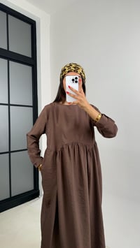 Kahve Altı Balon Uzun Kol Cep Detaylı Tencel Pinterest Elbise GAUS-0025GAUSELBİSEGAUS-0025