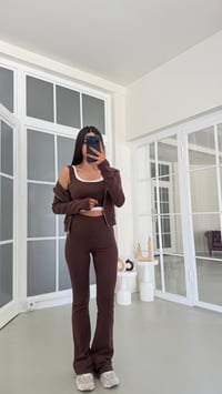 Kahve Hırka Crop Beli Lastikli Pantolon 3'lü Basic Takım GAUS-01889GAUSTAKIMGAUS-01889