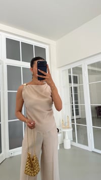 Taş Gold Toka Detaylı Bluz Pantolon İkili Tencel Takım GAUS-01825GAUSSuitsGAUS-01825