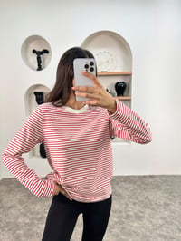 CS Kırmızı Çizgili Bisiklet Yaka Beyaz SweatshirtGausSWEATSHIRTGU008964