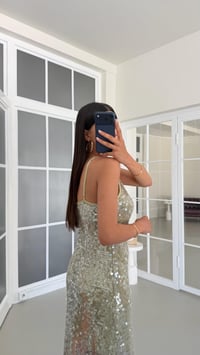 Yeşil Ayarlanabilir Askılı Astarlı Pullu Etek GAUS-01684GAUSELBİSEGAUS-01684