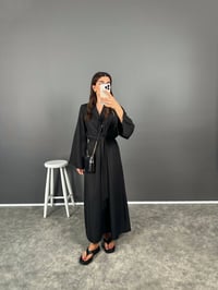 Aury Siyah Önden Bağlamalı Pinterest Keten ElbiseGausELBİSEGU008332