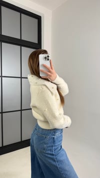 Ekru Boncuk İşlemeli Yakalı Hırka GAUS-00765GAUSHIRKAGAUS-00765