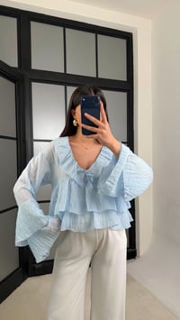 Mavi Fırfır Detaylı Transparan Bluz GAUS-01233GAUSGÖMLEKGAUS-01233
