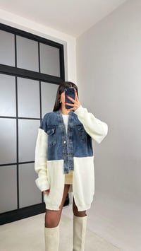 Ekru Denim Detaylı Triko Hırka GAUS-01002GAUSHIRKAGAUS-01002