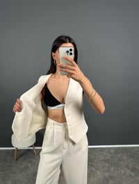 Harly Ekru Premium Keten Yelekli Pantolon Takım GausTAKIMGU008479