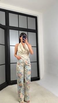 Mavi Çiçek Desenli Yüksek Bel Jean GAUS-01486GAUSDENİM PANTOLONGAUS-01486