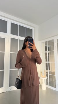 Kahve Önü Düğmeli Hırka Beli Lastikli Etek Takım GAUS-02074GAUSSuitsGAUS-02074