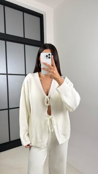 Ekru Önü Bağlamalı Hırka Beli Lastikli Pantolon Yumuşak Triko Takım GAUS-00203GAUSTAKIMGAUS-00203