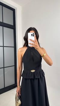 Siyah Gold Toka Detaylı Bluz Beli Lastikli Etek İkili Takım Gaus00678GausTAKIMGU1002561
