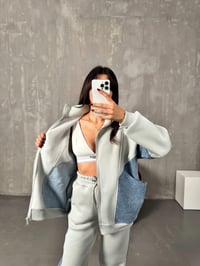 Lome Gri Denim Karışımlı Şardonlu Oversize TakımGausTAKIMGU00903862