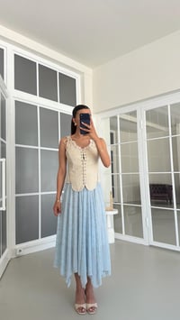Mavi Nakışlı Astarlı Tül Etek GAUS-01696GAUSSkirtGAUS-01696
