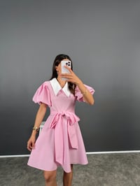 Bucca Pembe Yaka Detaylı Balon Kol Kısa ElbiseGausELBİSEGU008683