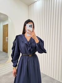 Lacivert  Önü Düğmeli Fırfırlı Üst Beli Lastikli Astarlı Etek Vual İkili Takım Gaus00321GausTAKIMGU1001743