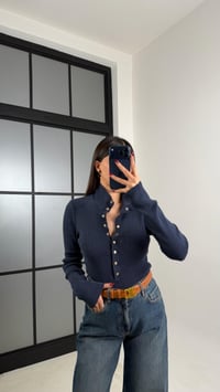 Lacivert Çıtçıt Düğmeli Triko Kazak GAUS-00780GAUS الكنزات GAUS-00780